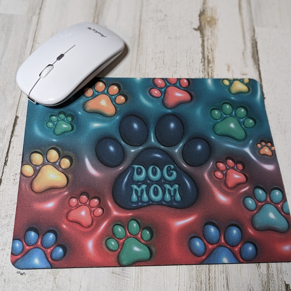 Inflated Dog Mom and Paws Design Mouse Pad 8.7 x 7 Inches Durable Anti-Slip Back